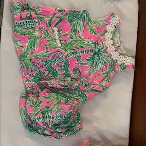 Lily Pulitzer Pink and Green Floral Baby Dress with Bloomers